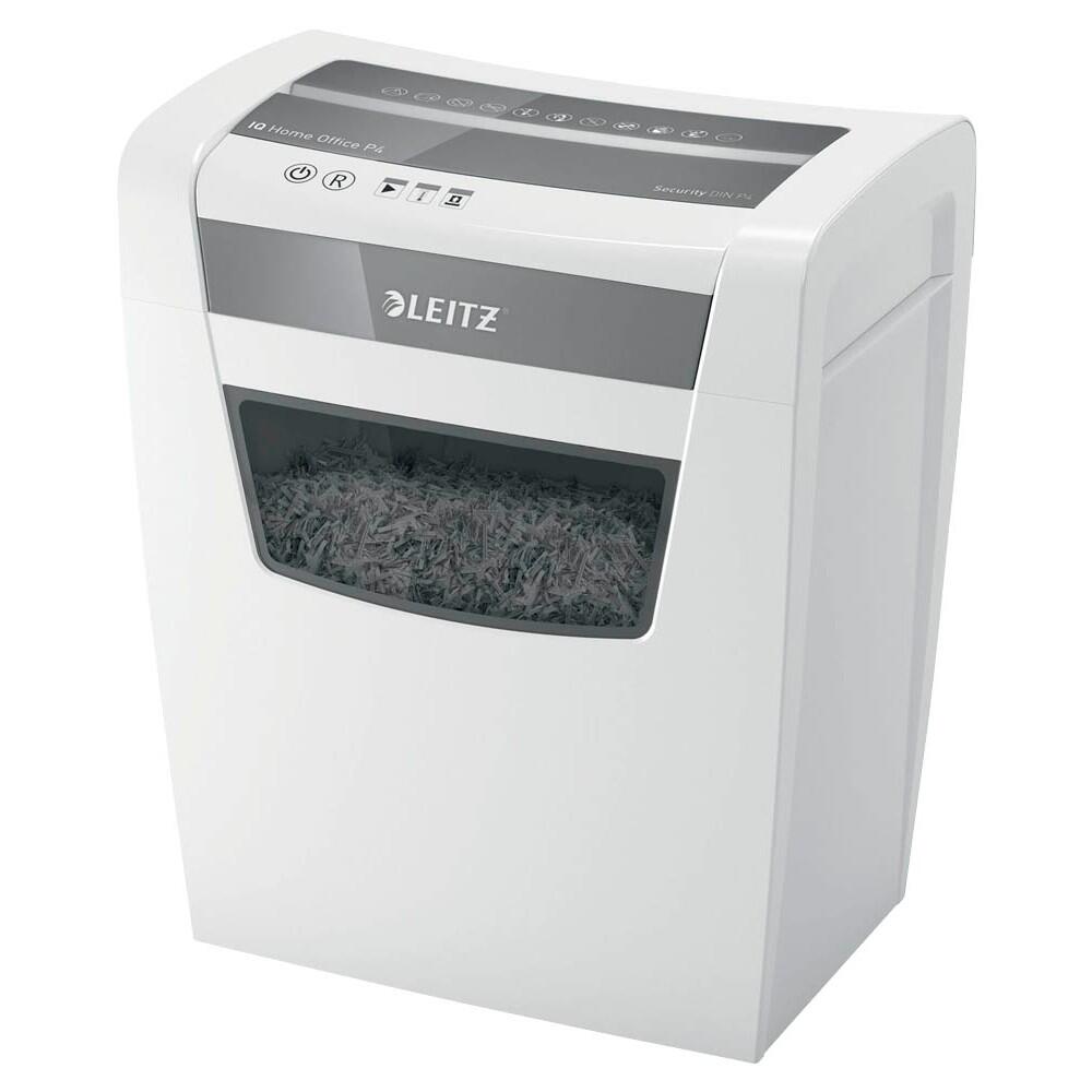 LEITZ IQ Home Office Aktenvernichter mit Partikelschnitt P-4, 4 x 28 mm, bis 10 Blatt, weiß