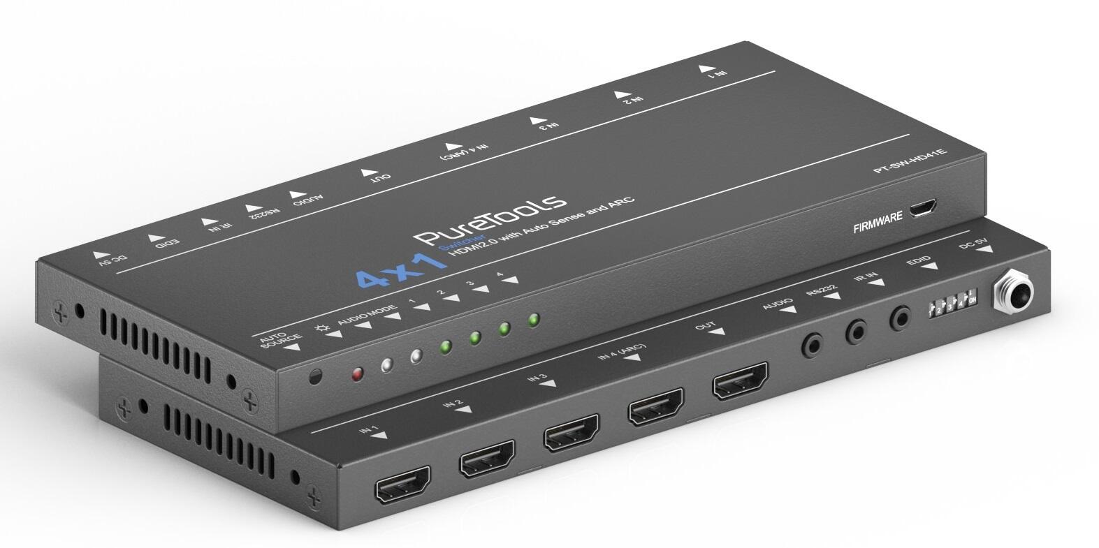 PureTools PT-SW-HD41E 4x1 4K 18Gbps HDMI Switcher mit TMDS Switching und ARC