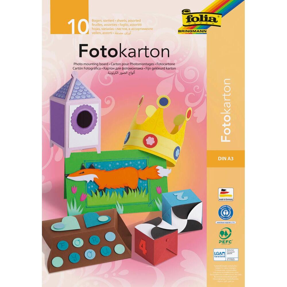 folia Fotokarton farbsortiert 300 g/qm - 10 Blatt