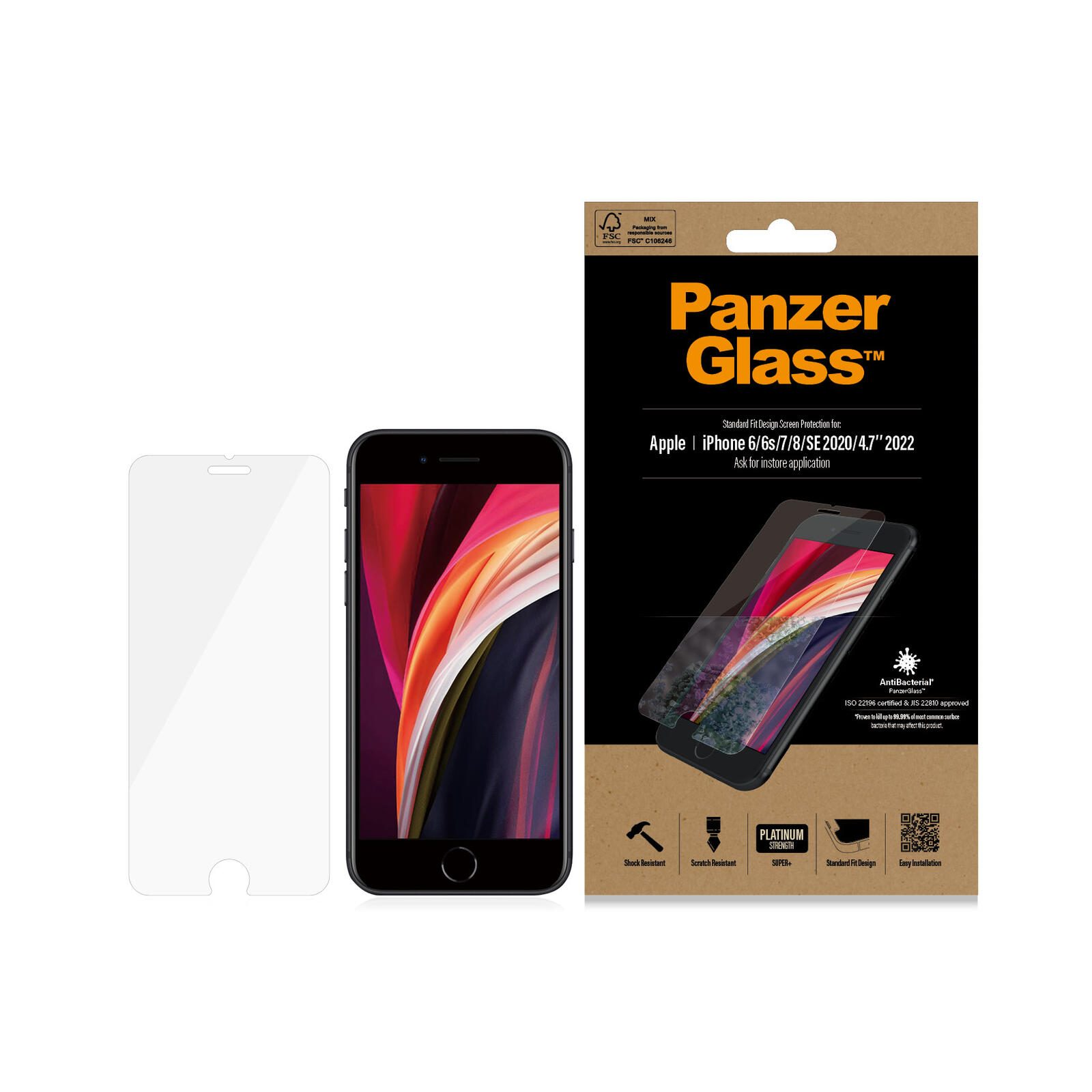 PanzerGlass Bildschirmschutz für iPhone SE/ 7/ 8, transparent