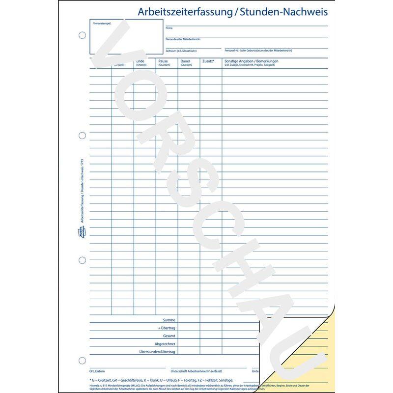 AVERY Zweckform Stundenerfassung Formularbuch 1773