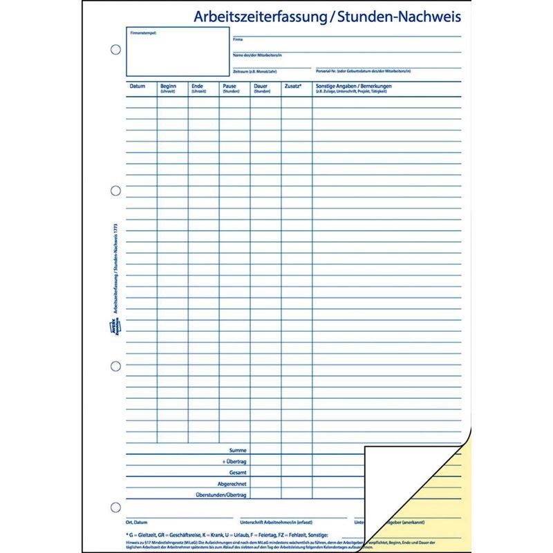 AVERY Zweckform Stundenerfassung Formularbuch 1773
