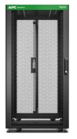 APC Easy Rack 600mm/24HE/1000mm mit Dach, Seitenwand, Rollen, Füßen und 4 Halterungen, ohne Boden, schwarz (ER6402)