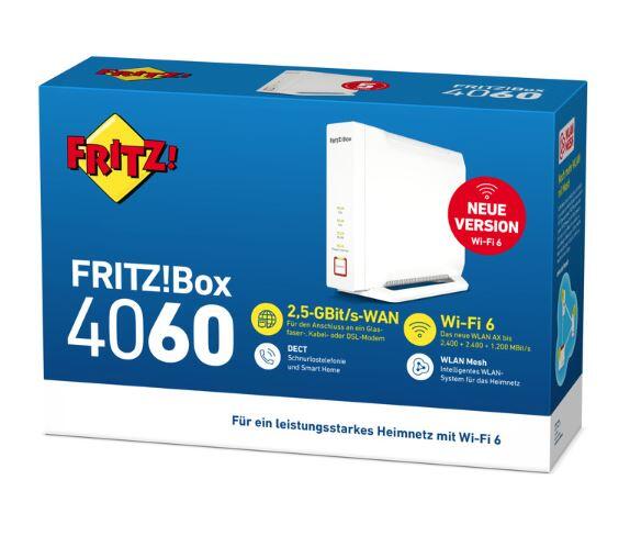 AVM FRITZ Box 4060 Wireless Router 3-Port-Switch GigE, 2.5 GigE Wi-Fi 6 Dual-Band VoIP-Telefonadapter (DECT)