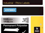 DYMO® Original IND-Schriftband für Rhino™ Permanent Polyester 6mm x 5,5m - schwarz auf metallic