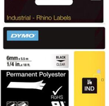 DYMO® Original IND-Schriftband für Rhino™ Permanent Polyester 6mm x 5,5m - schwarz auf transparent
