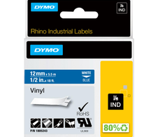 DYMO® Original IND-Schriftband für Rhino, farbiges Vinyl - weiss auf blau