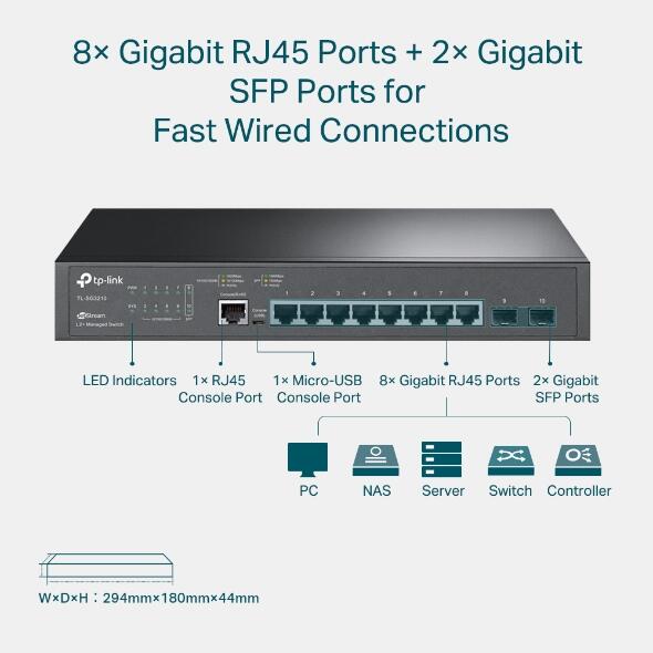 TP-LINK JetStream TL-SG3210 8-Port Gigabit Switch mit 2 SFP-Slots