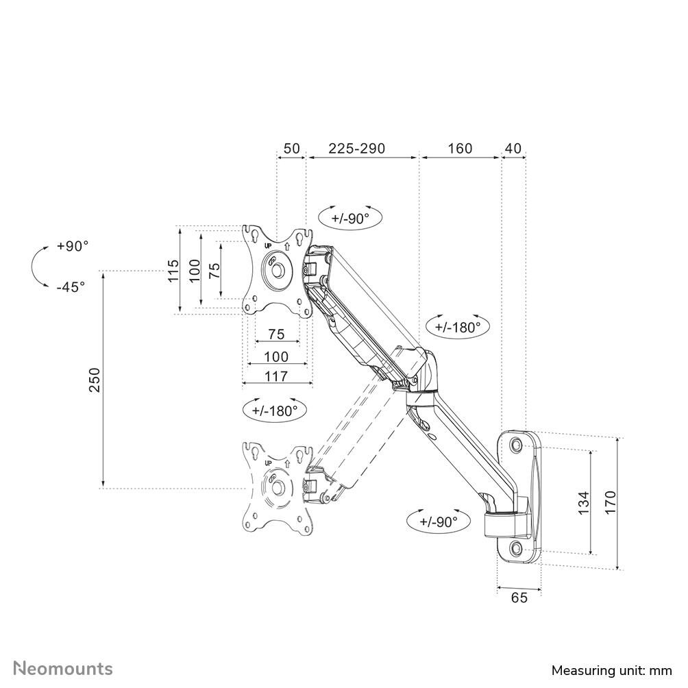 Neomounts WL70-450BL11 voll bewegliche Wandhalterung für 17-32" Bildschirme - Schwarz