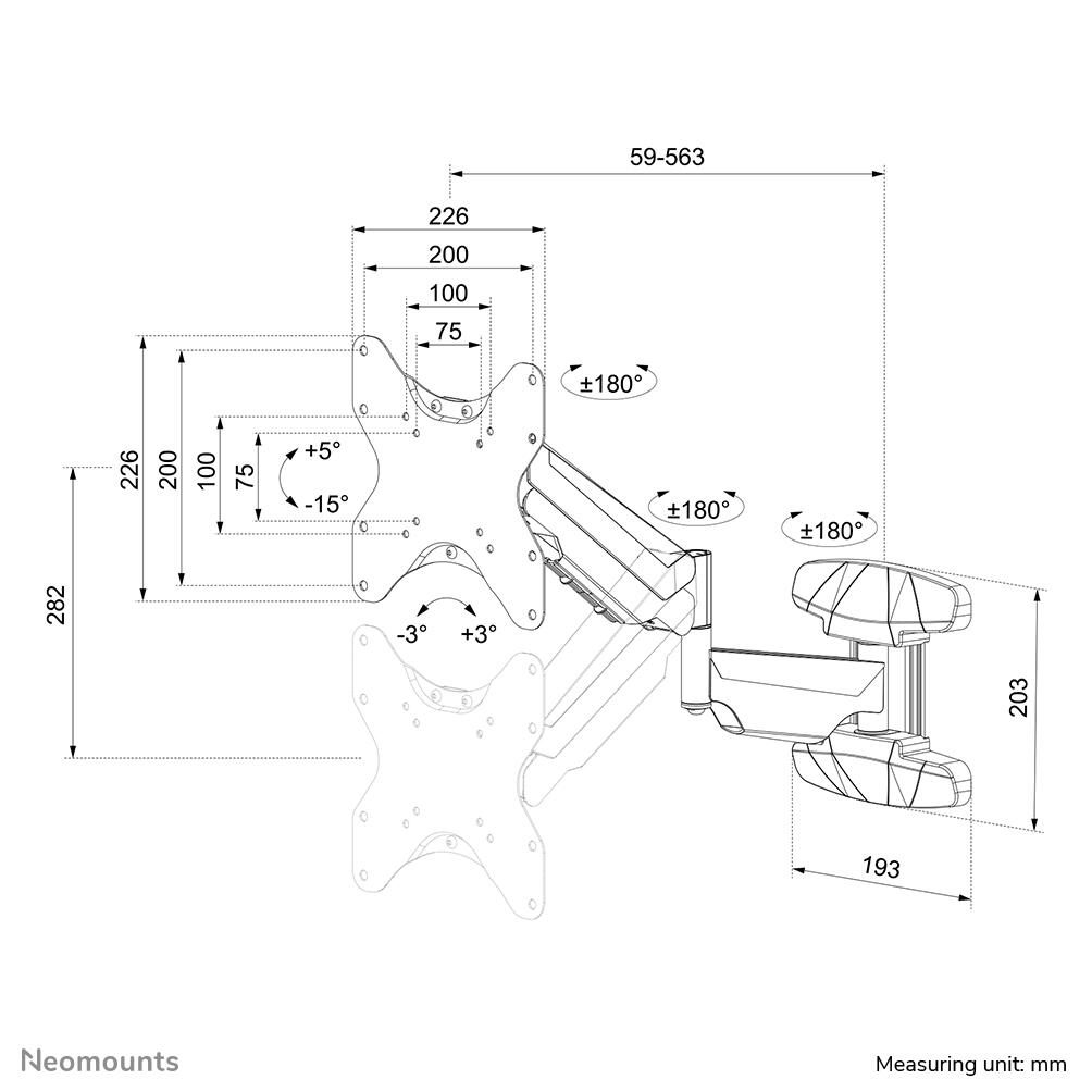Neomounts WL70-550BL12 voll bewegliche Wandhalterung für 23-42" Bildschirme - Schwarz