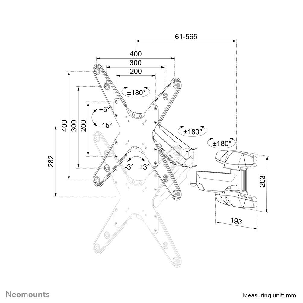 Neomounts WL70-550BL14 voll bewegliche Wandhalterung für 32-55" Bildschirme - Schwarz