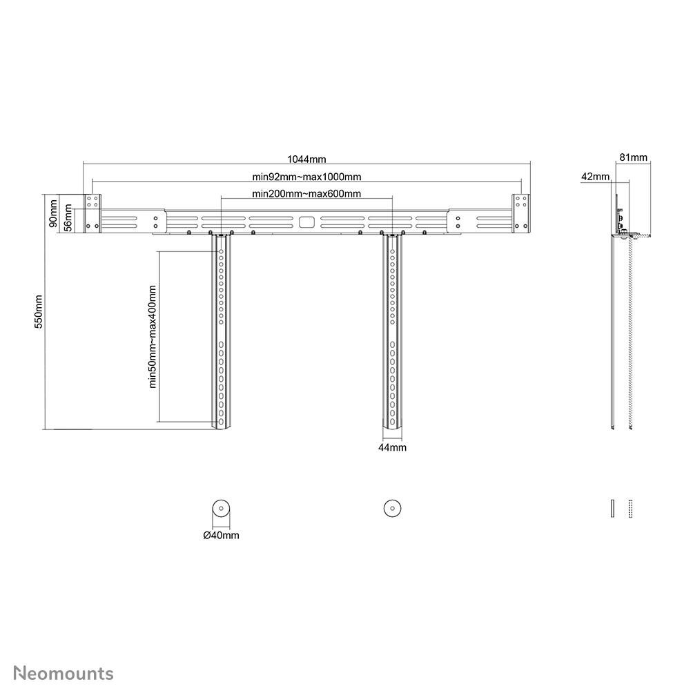 Neomounts AWL29-750BL1 universelle Videobar-/Sounbar-/Lautsprecher-Halterung, tiefenverstellbar (0-4,2 cm) - Schwarz