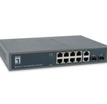 LevelOne Switch 12 Gigabit Ethernet-Ports mit 8 PoE-Ports 150W, 2 Gigabit-Ports, 2 Gigabit SFP (GEP-1221)