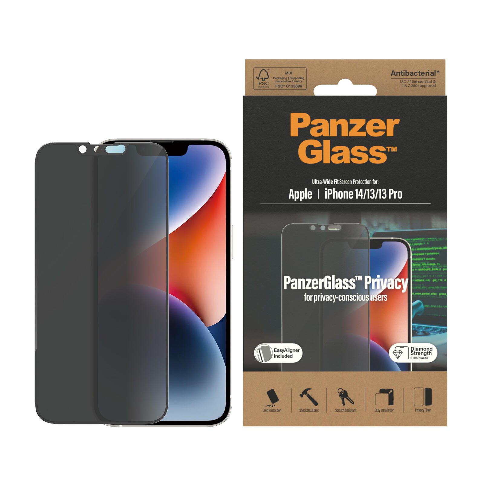 PanzerGlass Ultra-Wide Fit Privacy für Apple iPhone 13, iPhone 13 Pro, iPhone 14