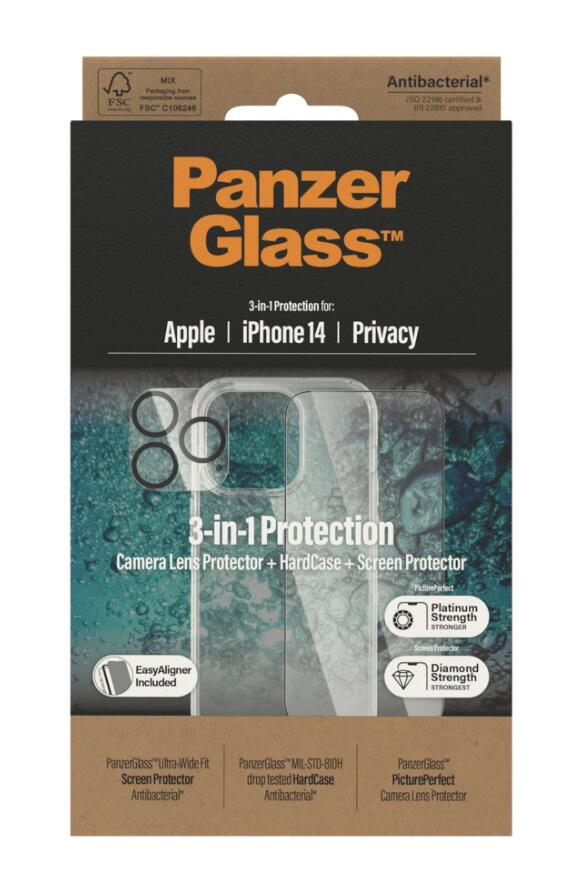 PanzerGlass™ 3-in-1 Privacy Schutzset für iPhone 14