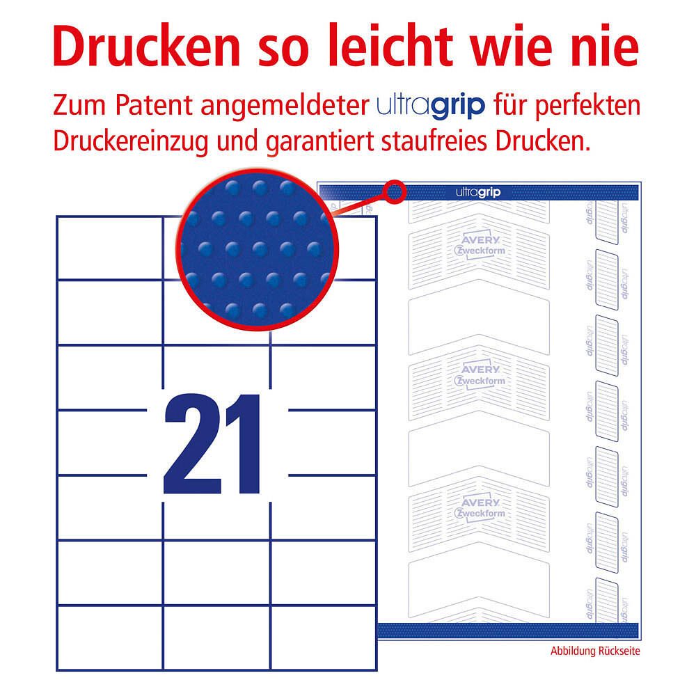 AVERY Zweckform Etiketten 3652 weiß 70,0 x 42,3 mm - 2.100 Stück