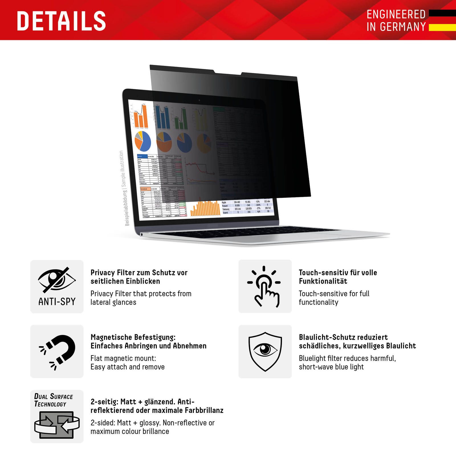DISPLEX Blickschutzfilter Privacy Safe für Notebooks mit 15,6 Zoll