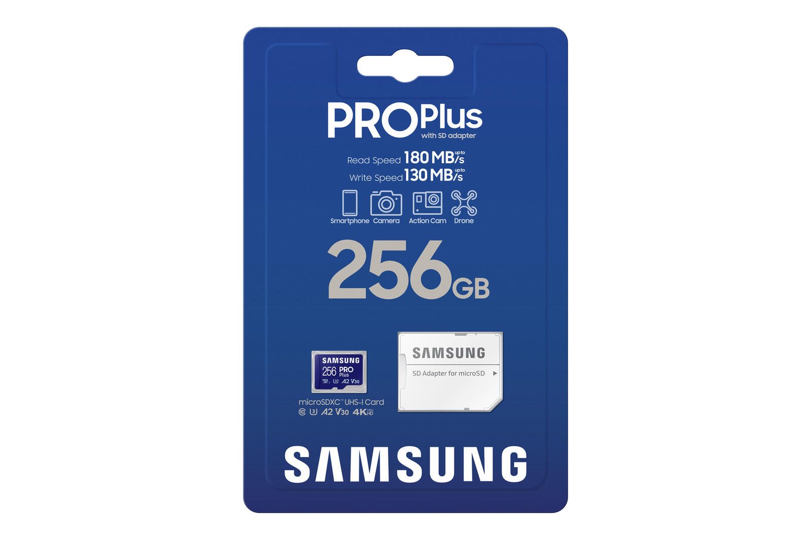 Samsung PRO Plus microSD-Speicherkarte (2023) - 256GB, 180MB R/130MB W, Full HD&4K,