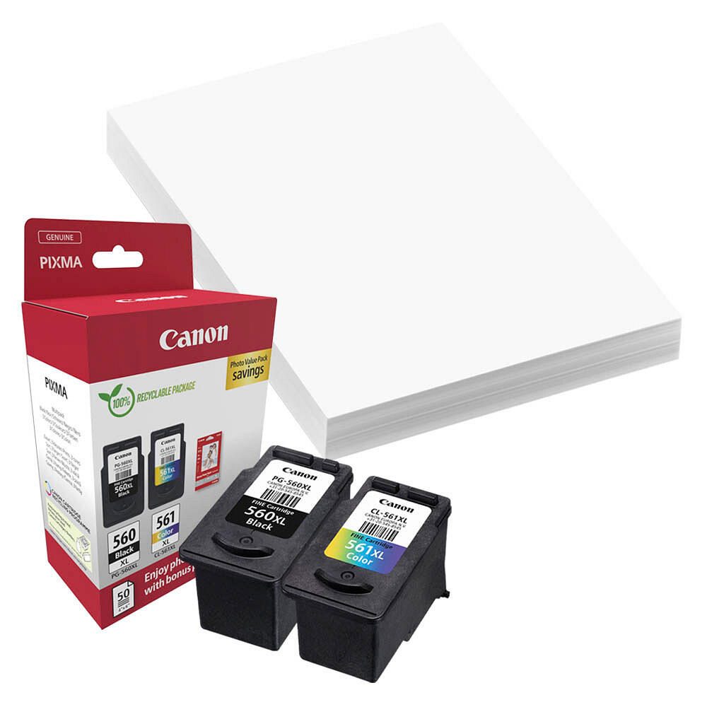 Canon Original PG-560XL + CL-561XL Druckerpatronen Value Pack - 1 x schwarz / 1 x farbig + 50 Blatt Fotopapier