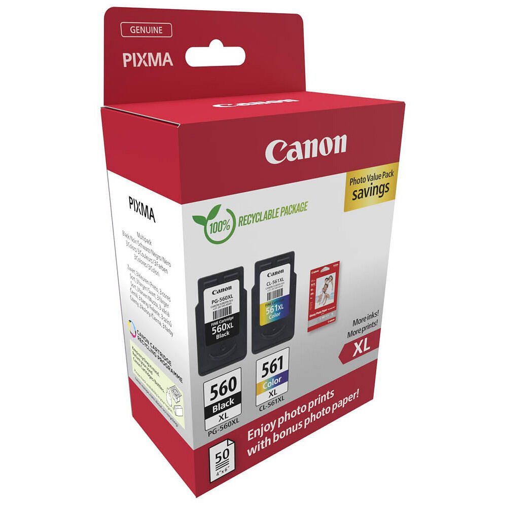 Canon Original PG-560XL + CL-561XL Druckerpatronen Value Pack - 1 x schwarz / 1 x farbig + 50 Blatt Fotopapier