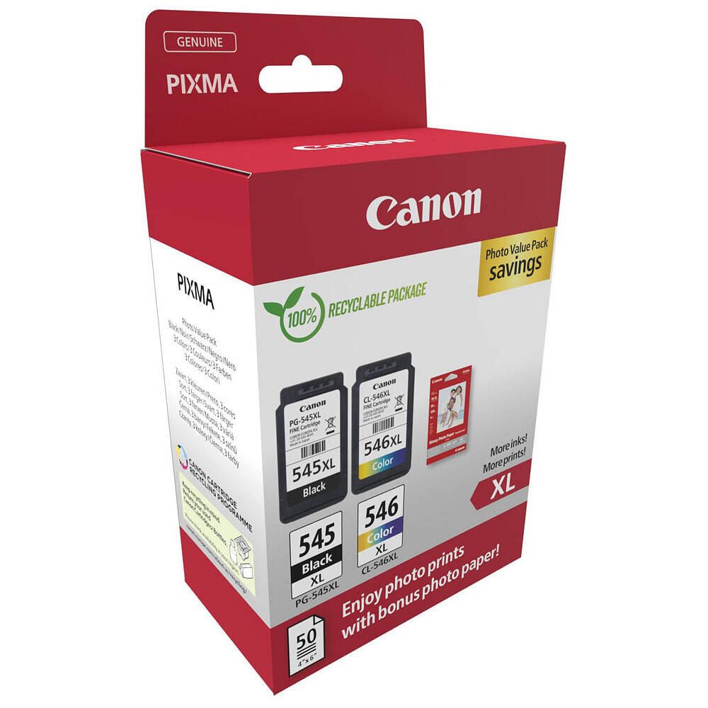 Canon Original PG-545XL + CL-546XL Druckerpatronen Valuepack - 1 x schwarz / 1 x farbig + 50 Blatt Fotopapier (8286B011)