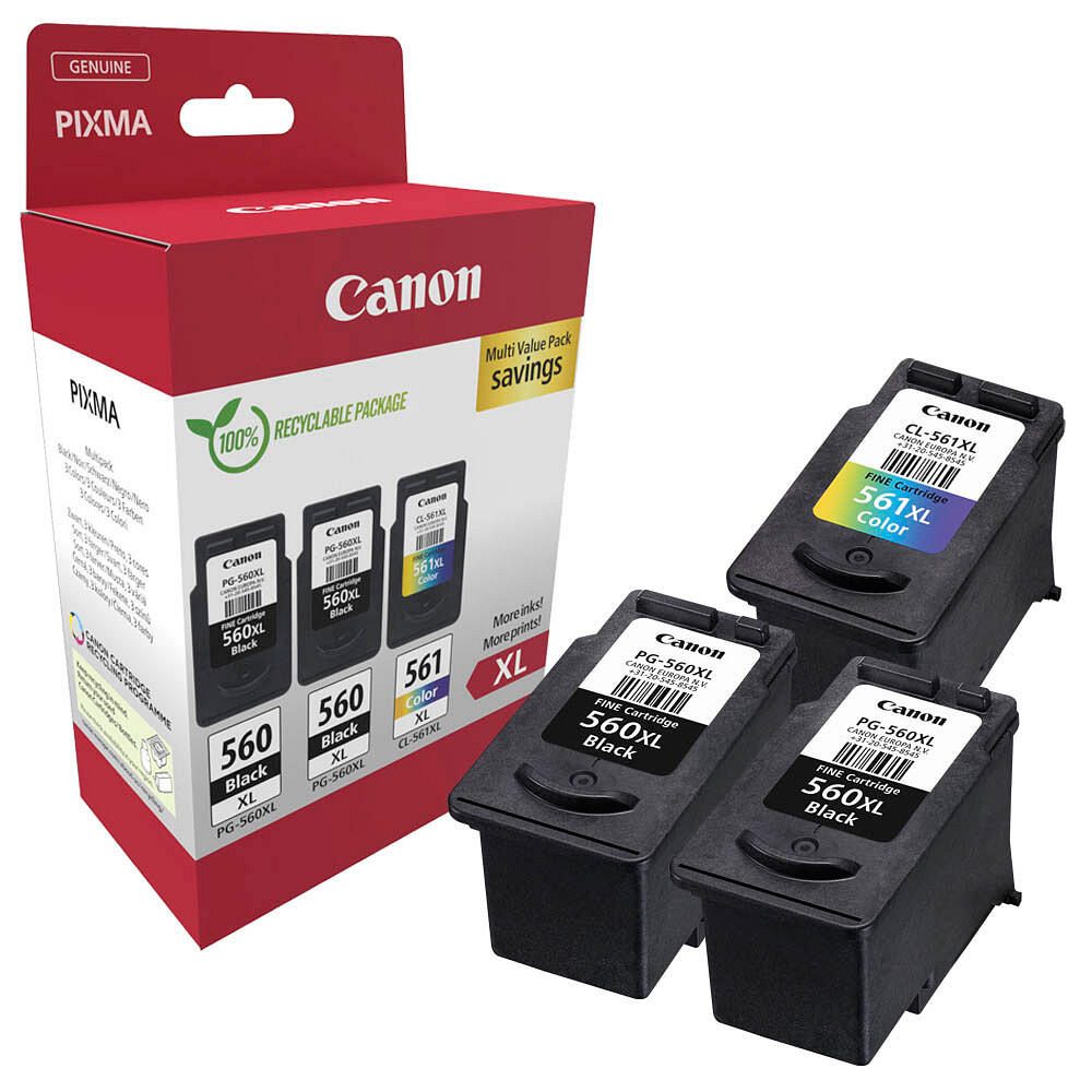 Canon Original PG-560XL + CL-561XL Druckerpatronen Multipack - 2 x schwarz / 1 x farbig (3712C009)