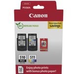 Canon Original PG-510 + CL-511 Druckerpatronen Valuepack - 1 x schwarz / 1 x farbig + 50 Blatt Fotopapier (2970B017)