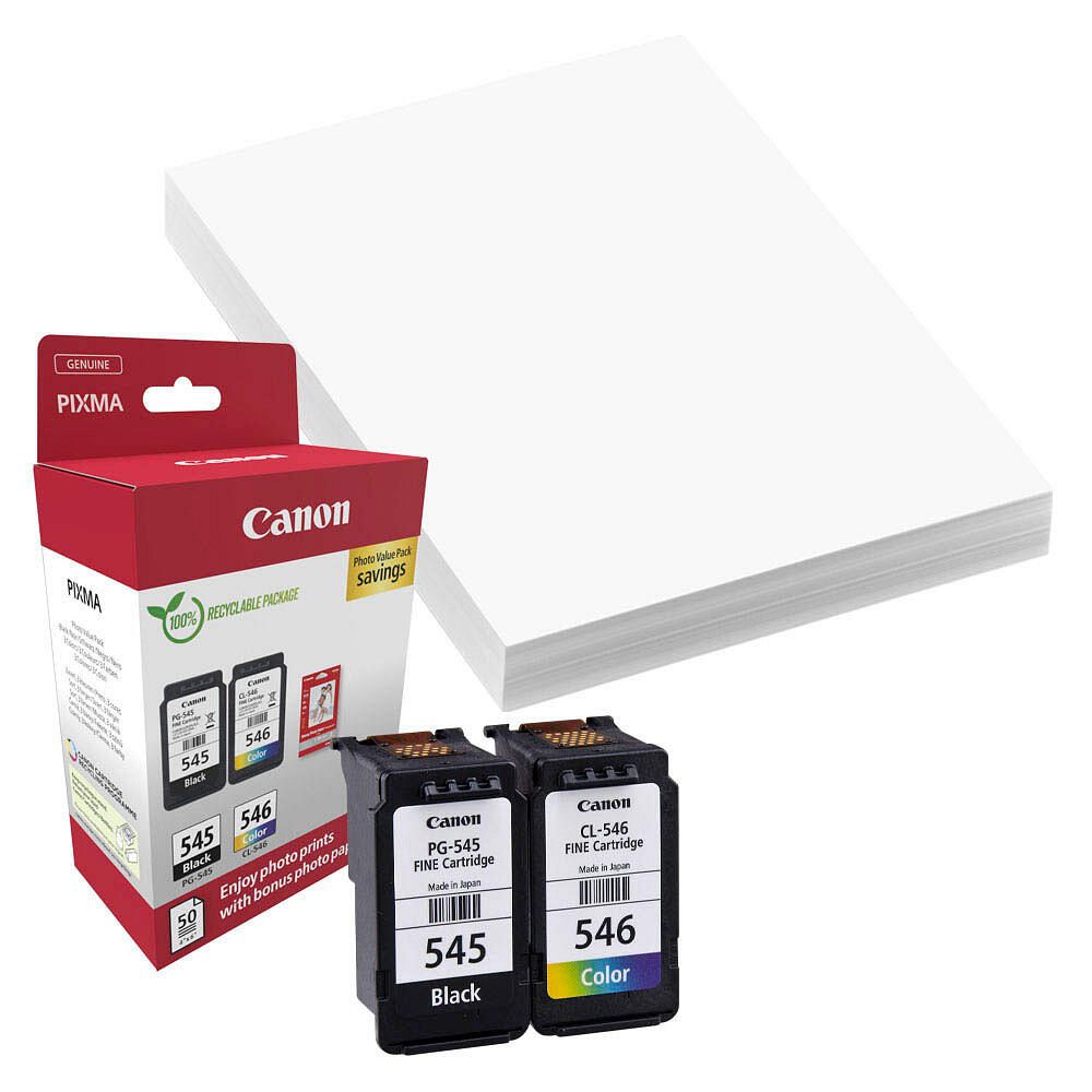 Canon Original PG-545 + CL-546 Druckerpatronen Valuepack - 1 x schwarz / 1 x farbig + 50 Blatt Fotopapier (8287B008)