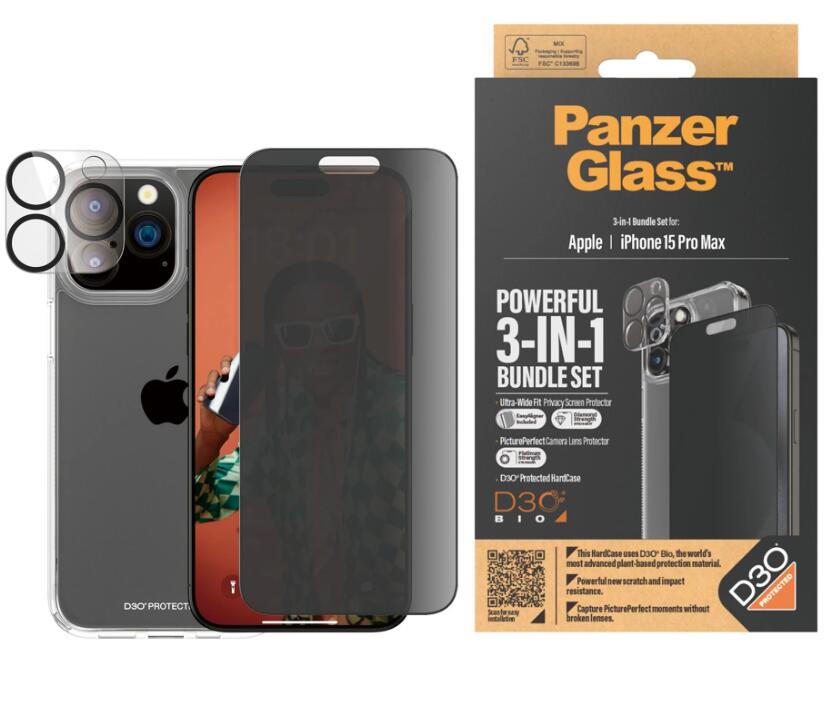 PanzerGlass™ Privacy 3-in-1 Set - iPhone 15 Pro Max
