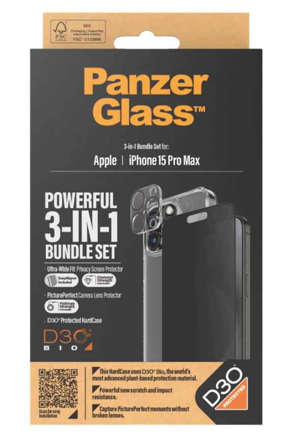 PanzerGlass™ Privacy 3-in-1 Set - iPhone 15 Pro Max