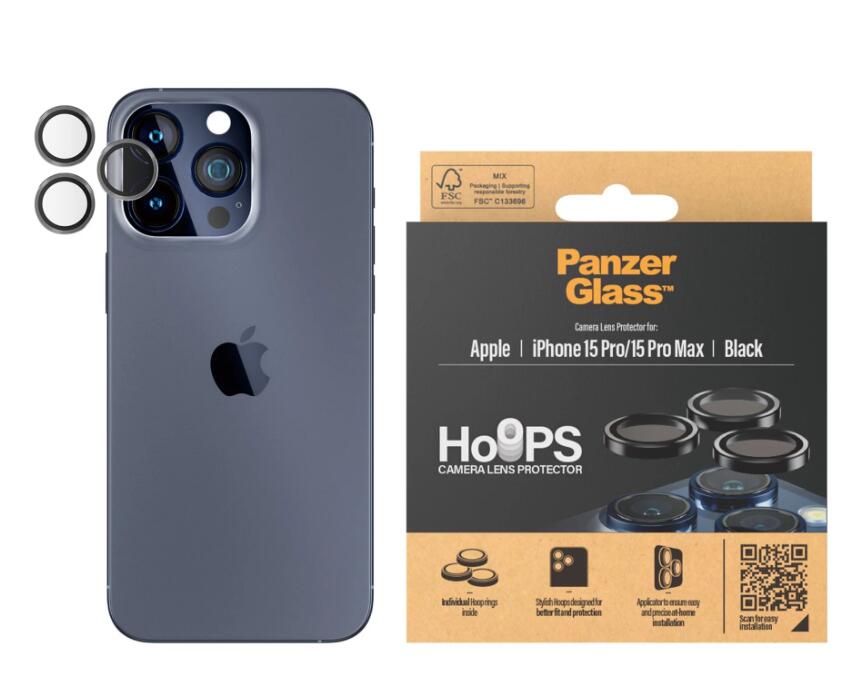 PanzerGlass™ Hoops Kameraschutz für das Apple iPhone 15 Pro & iPhone 15 Pro Max - Schwarz