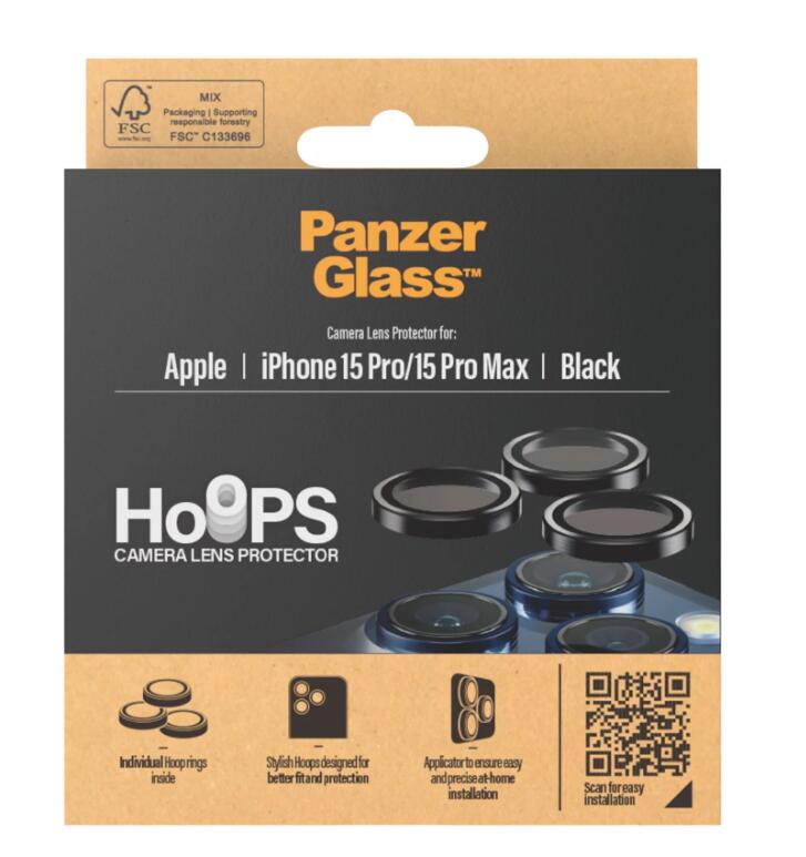 PanzerGlass™ Hoops Kameraschutz für das Apple iPhone 15 Pro & iPhone 15 Pro Max - Schwarz