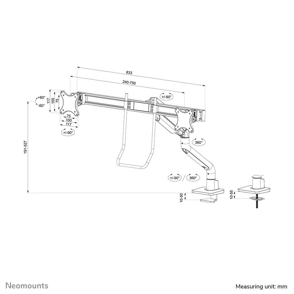 Neomounts DS75S-950BL2 vollbewegliche Tischhalterung für 17-32" Bildschirme - Schwarz