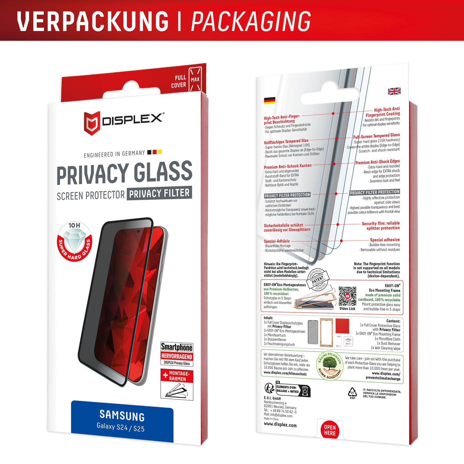 DISPLEX Privacy Full Cover Panzerglas (10H) für Samsung Galaxy S24/S25