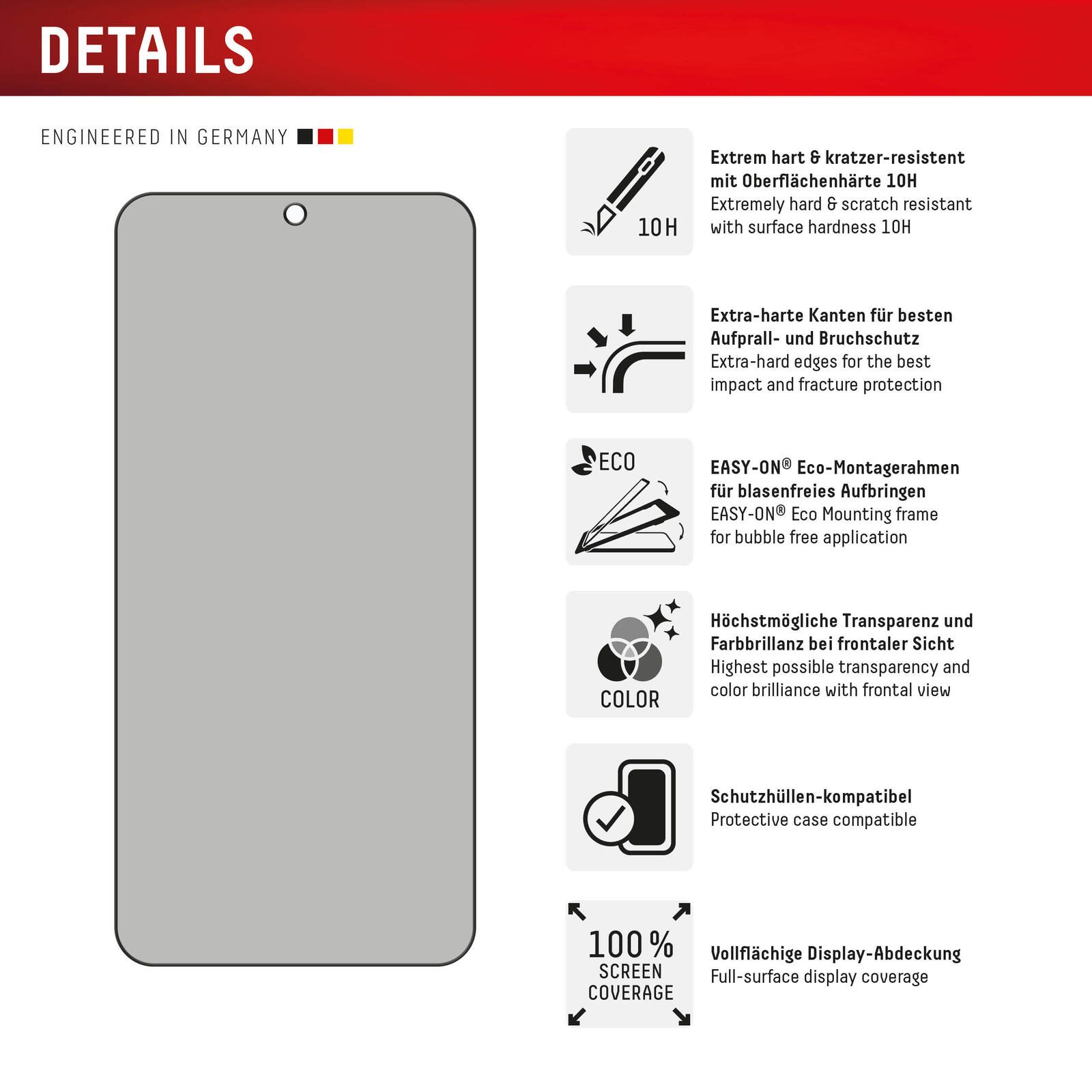 DISPLEX Privacy Full Cover Panzerglas (10H) für Samsung Galaxy S24/S25