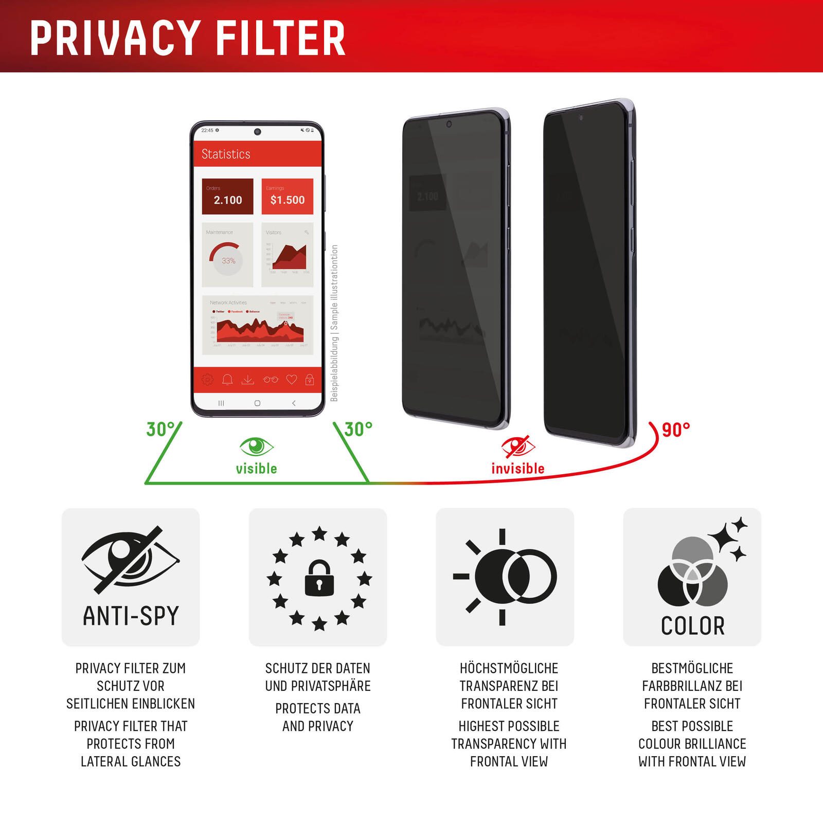 DISPLEX Privacy Full Cover Panzerglas (10H) für Samsung Galaxy S24/S25