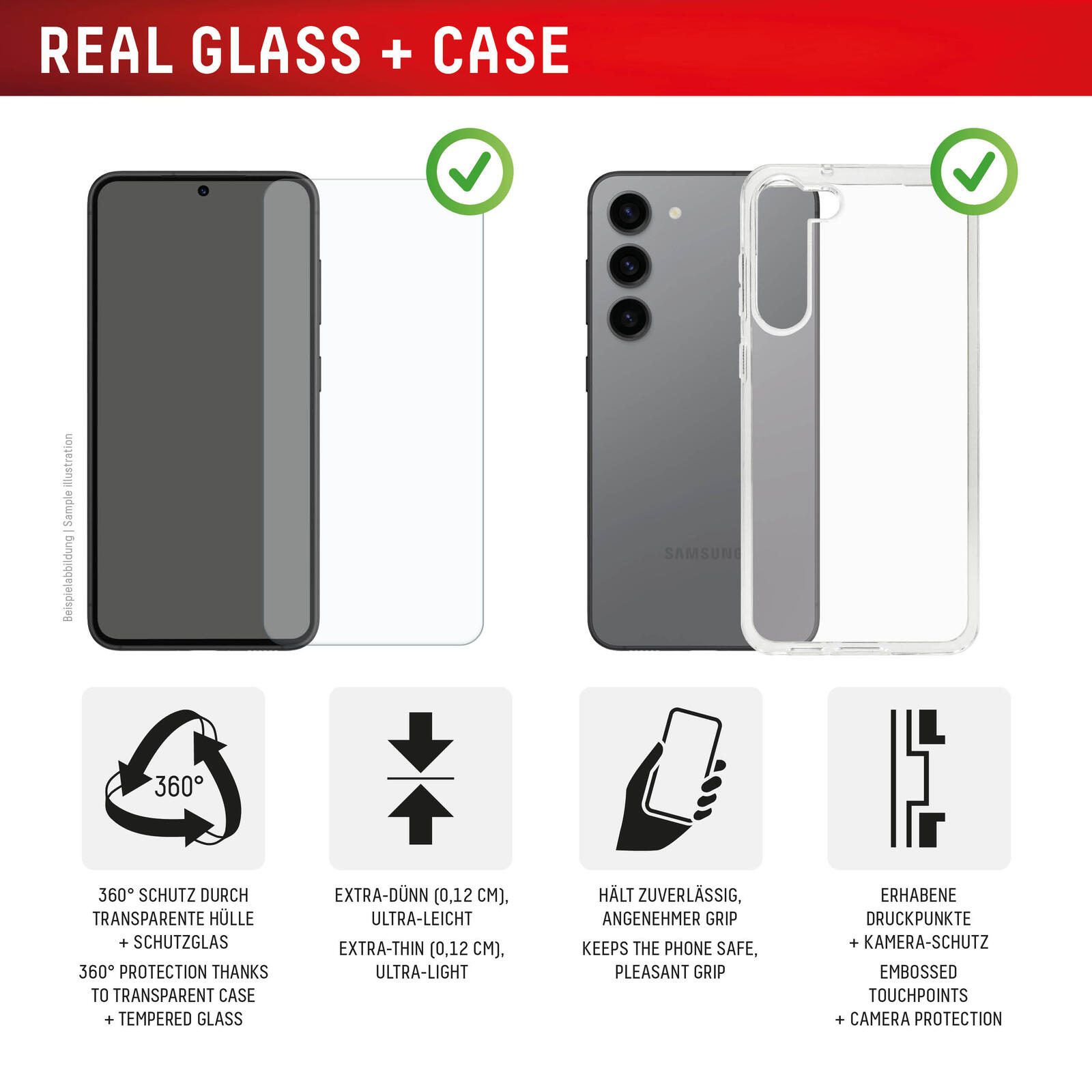 DISPLEX Panzerglas (10H) + Schutzhülle für Samsung Galaxy S24/S25