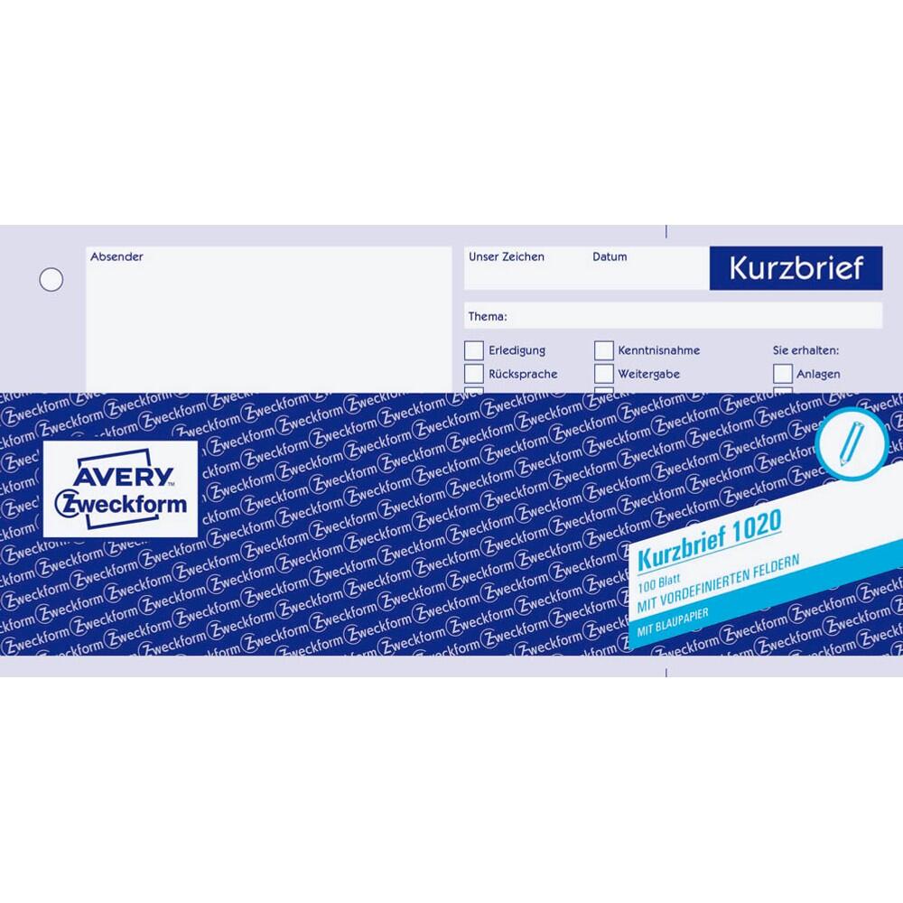 AVERY Zweckform Kurzbrief 1/3 DIN A4 Formularbuch 1020 - 100 Blatt