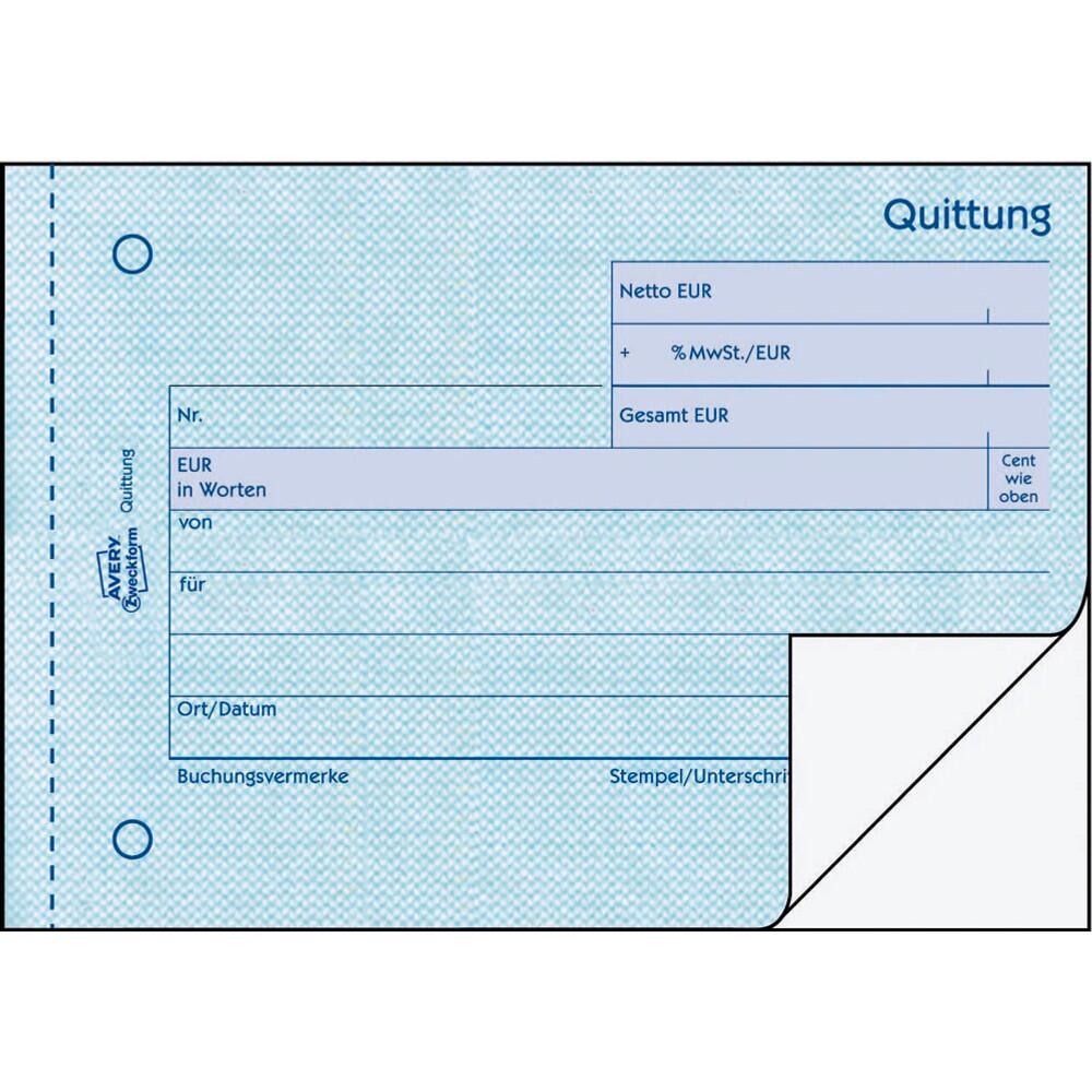 AVERY Zweckform Quittung, MwSt. separat ausgewiesen Formularbuch 306 - 2 x 50 Blatt