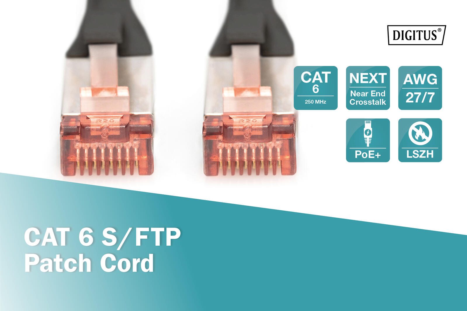 DIGITUS Patch-Kabel RJ-45 (M) zu RJ-45 (M) 0.5m Kupfer S/FTP Cat 6 schwarz (DK-1644-005/BL)