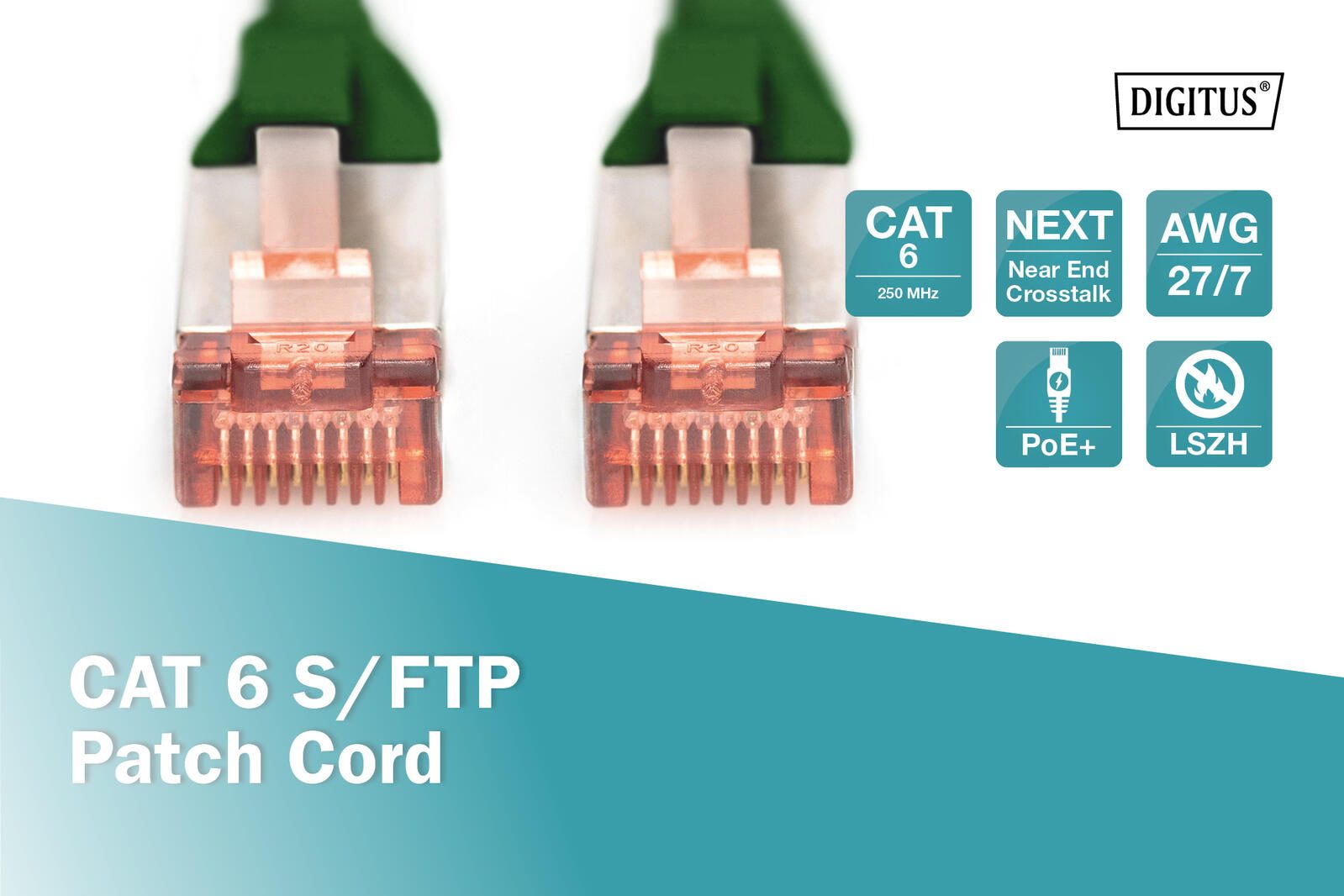 DIGITUS Patch-Kabel RJ-45 (M) zu RJ-45 (M) 0.5m Kupfer S/FTP Cat 6 grün (DK-1644-005/G)