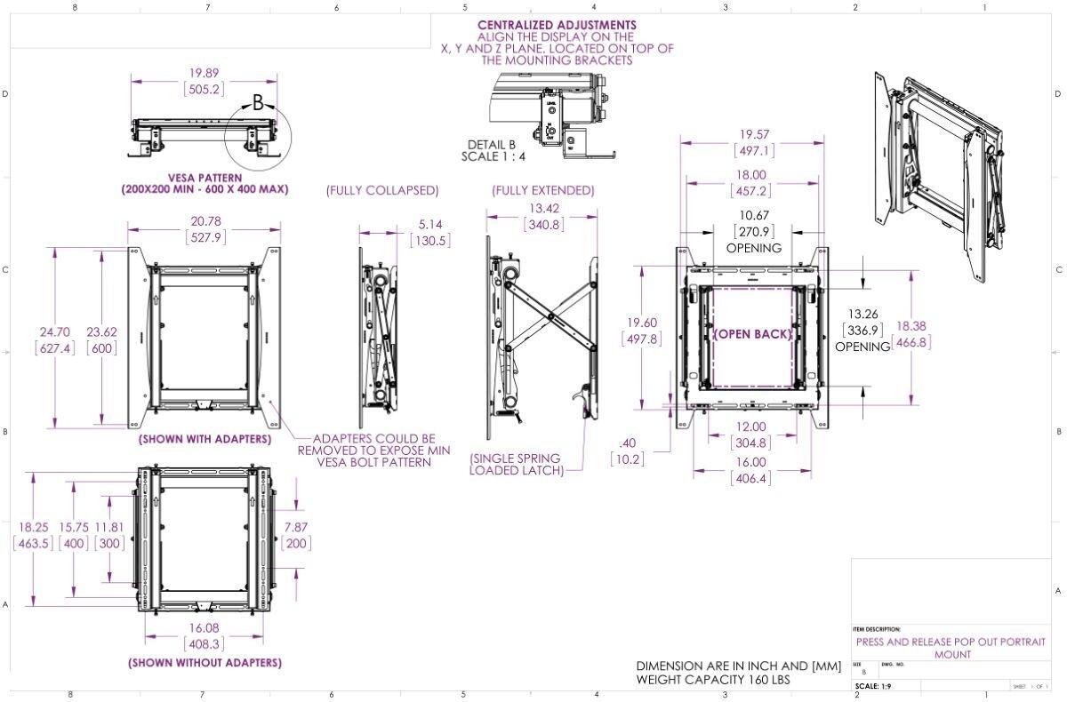 Vogel's PFW 6875 Pop-out-Videowandmodul für 94-165 cm (37-65") drehbar, max. 72 kg, Vesa max. 600 x 400, schwarz