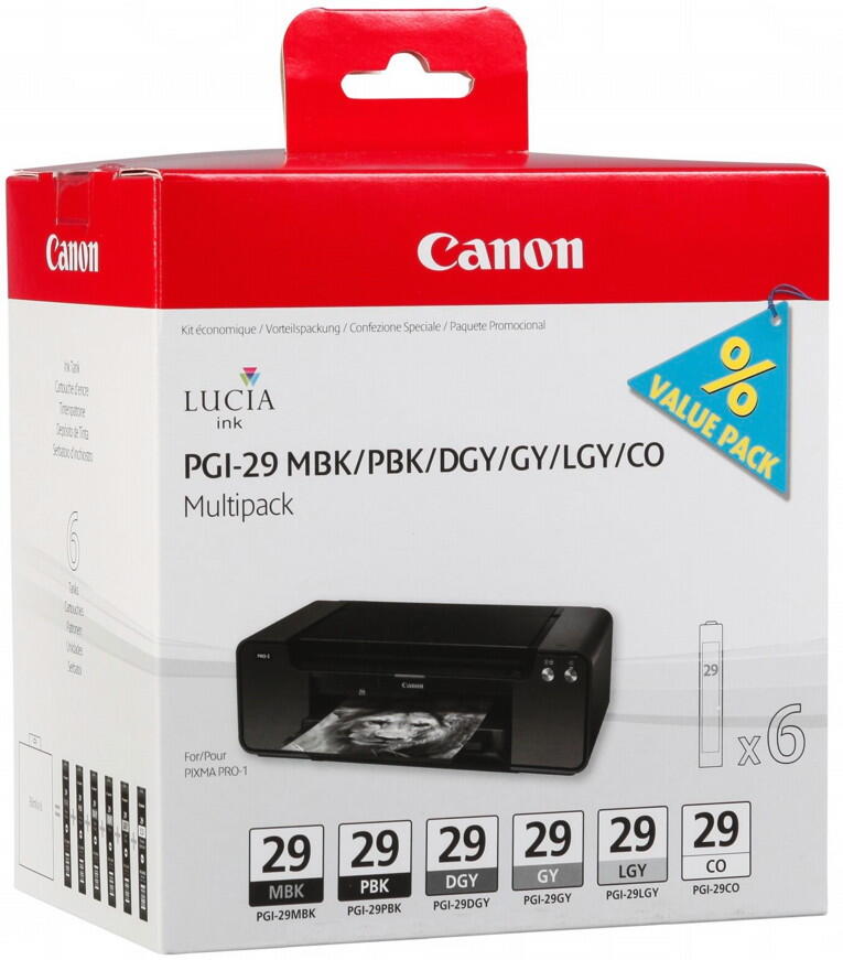 Canon Original PGI-29 Druckerpatronen 6er-Multipack - MBK/PBK/DGY/GY/LGY/CO