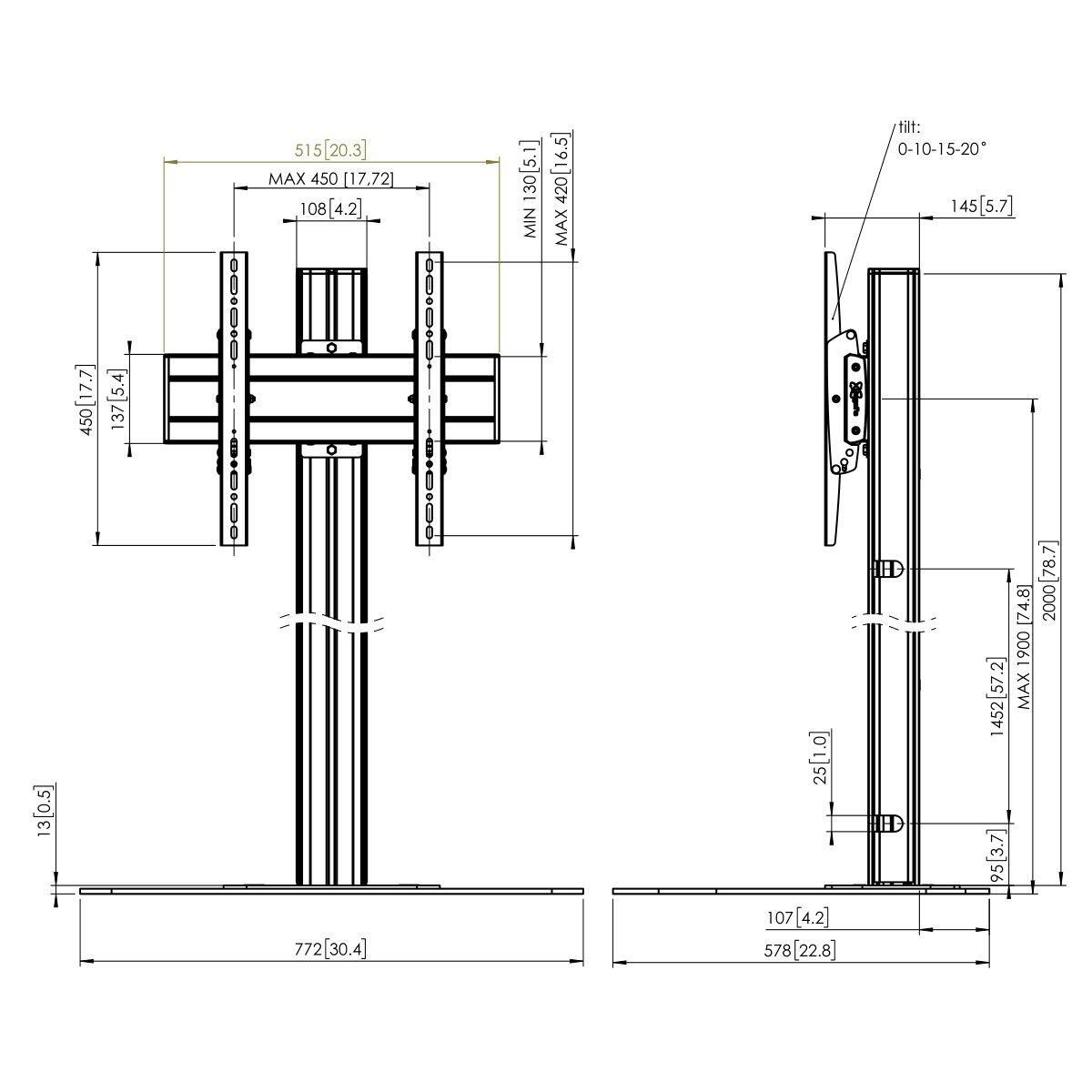 Vogel's F2044 TV-Standfuß bis (65"), Profilhöhe 200 cm, max. 80 kg, Vesa max. 400 x 400, schwarz