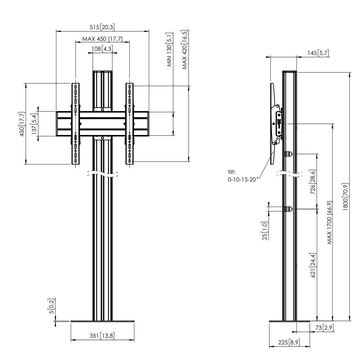 Vogel's FM1844 TV-Bodenständer zum Verschrauben bis 165 cm (65") Profilhöhe 180 cm, max. 80 kg, Vesa max. 400 x 400, Schwarz