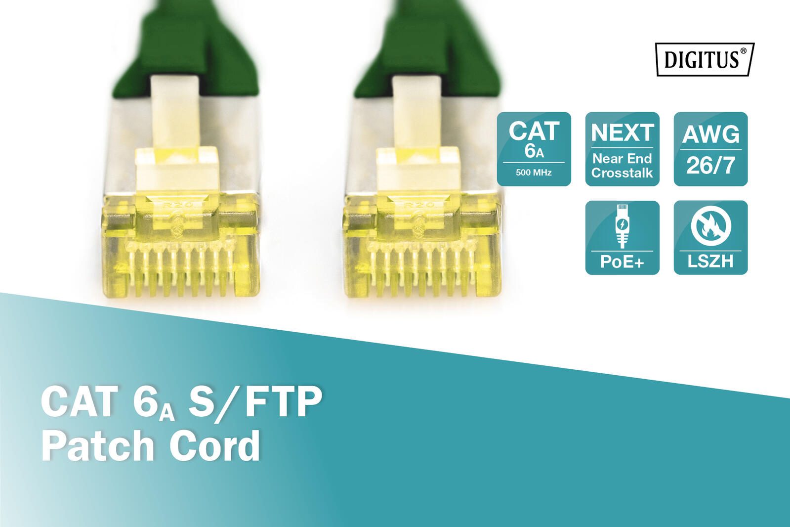 DIGITUS Patch-Kabel RJ-45 (M) zu RJ-45 (M) 0.5m Kupfer S/FTP Cat 6a grün (DK-1644-A-005/G)