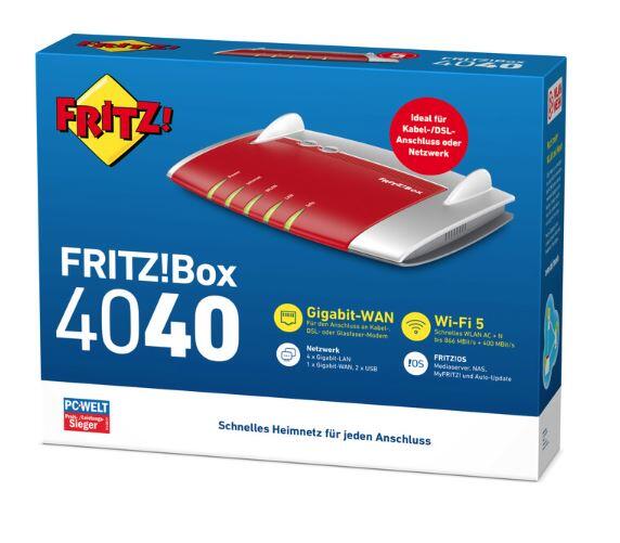 AVM FRITZ Box 4040 Wireless Router 4Port-Switch GigE WiFi 5 Dual-Band wandmontierbar
