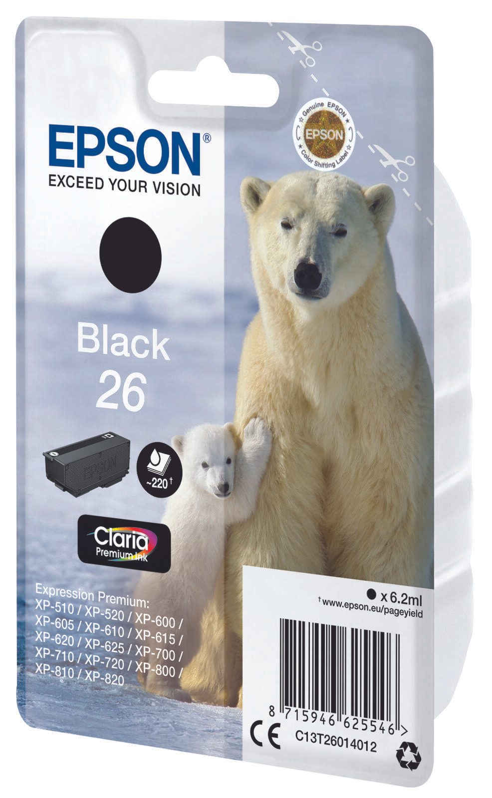 Epson Original 26 Eisbär Druckerpatrone schwarz 220 Seiten 6,2ml (C13T26014012)