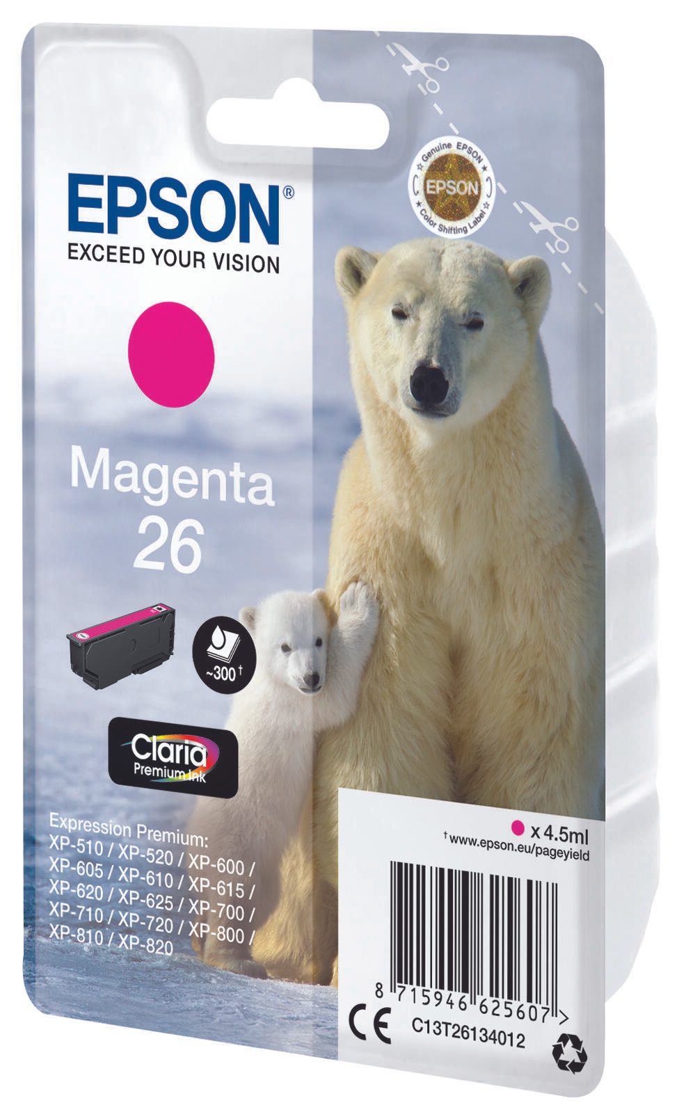 Epson Original 26 Eisbär Druckerpatrone magenta 300 Seiten 4,5ml (C13T26134012)