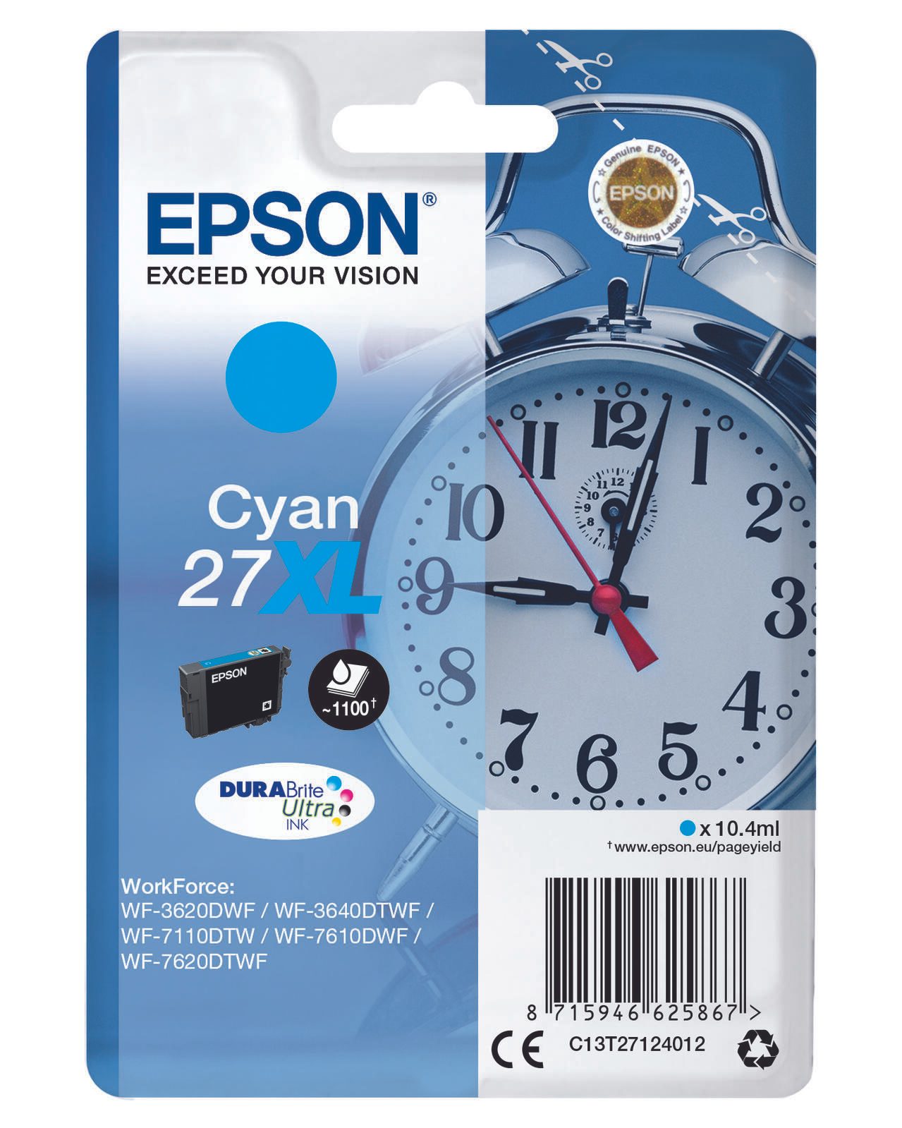 Epson Original 27XL Wecker Druckerpatrone - cyan (C13T27124012)
